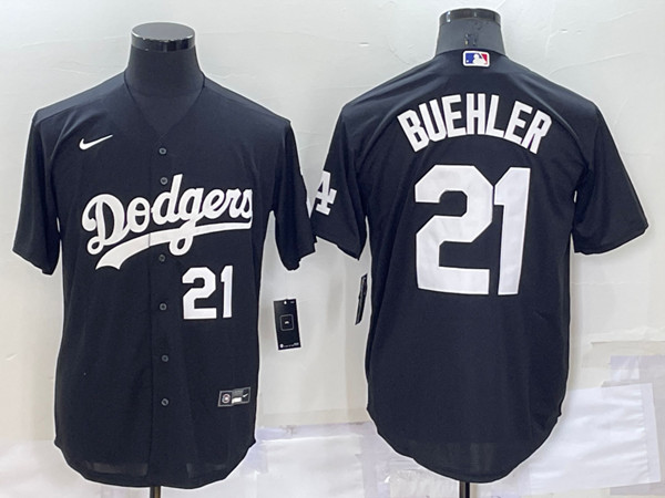 Men's Los Angeles Dodgers #21 Walker Buehler Black Cool Base Stitched Baseball Jersey